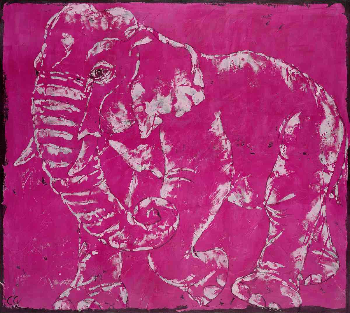 Elefanten Portrait von Claudia Groegler in pink rot