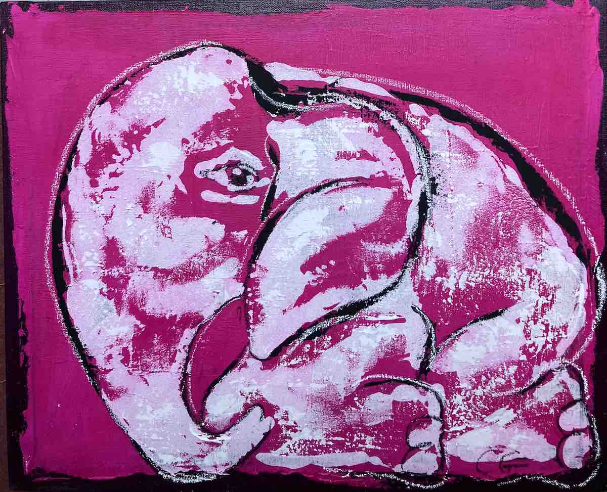 Elefant Portrait in pink von Claudia Groegler