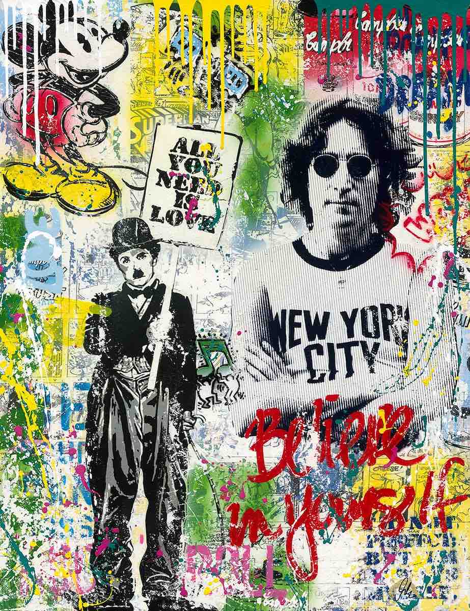 Pop Art KUnst von Devin Miles mit John Lennon und Charlie Chaplin