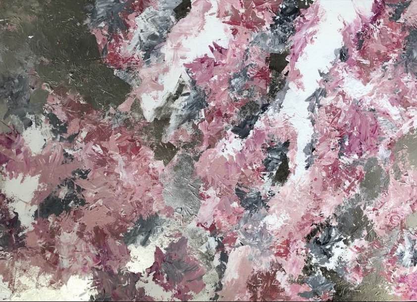 Abstrakte Malerei von Ebru Oezkanli in rosa grau